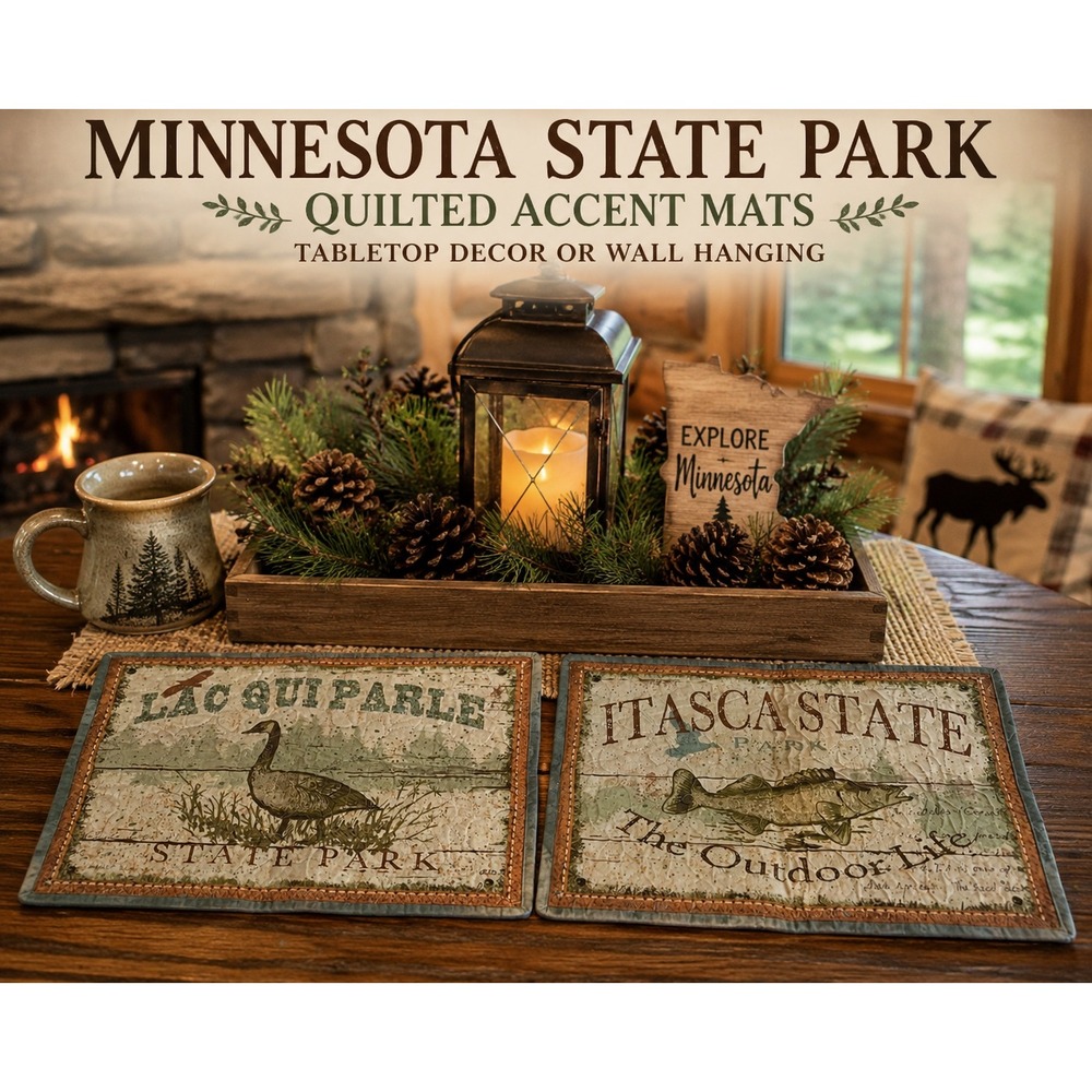 Minnesota State Park Quilted Accent Mats Lac Qui Parle Itasca Set of 2 Rustic